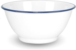 White W Blue Rim Metal 4 quart Round Salad Bowl White W Blue Rim Metal 4 quart Round Salad Bowl