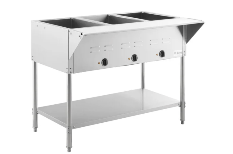 Three Pan Open Well Electric Steam Table with Undershelf - 120V, 1500W Three Pan Open Well Electric Steam Table with Undershelf - 120V, 1500W