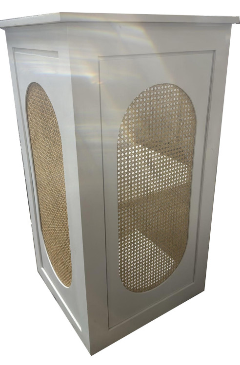 White Wood Rattan Pedestal 24