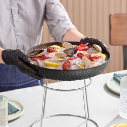 Round20Black20Hammered20Aluminum20Seafood20Tray202 176601462 1 Round Black Hammered Aluminum Seafood Tray 12"